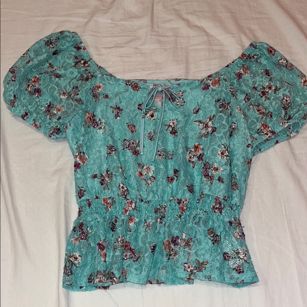 No Boundaries Teal Floral Blouse